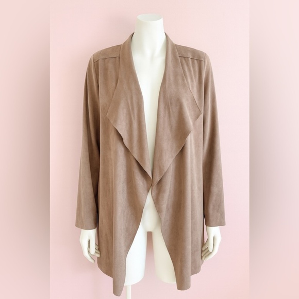 Umgee Taupe Suede Waterfall Jacket Medium Luxury Boho Western Duster Cardigan